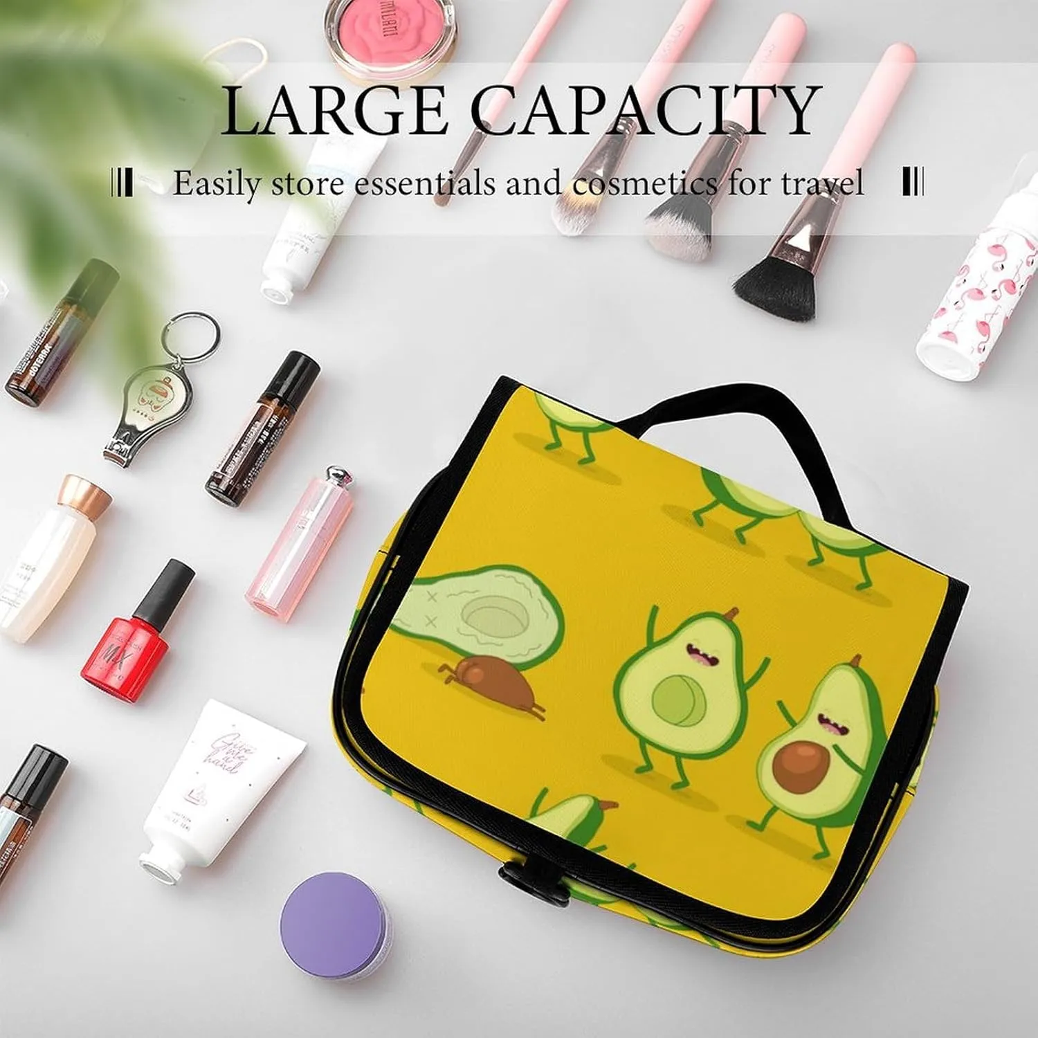 Travel Toiletry Bag Hanging, Makeup Bag Hanging, Waterproof Cosmetic Bag with Jewelry Compartment, Travel Bag Compatible with Funny Cartoon Couples Character Avocado Set for Toiletries, Cosmetic