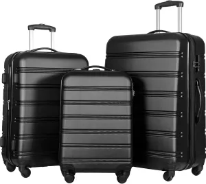 Travel with 3 Piece Hardside Spinner Luggage Set, Lightweight ABS, Expandable, Black
