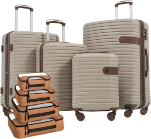 Travel with 4 Piece Luggage Set, Lightweight Expandable Suitcases with 4 Packing Cubes, Spinner Wheels, Khaki