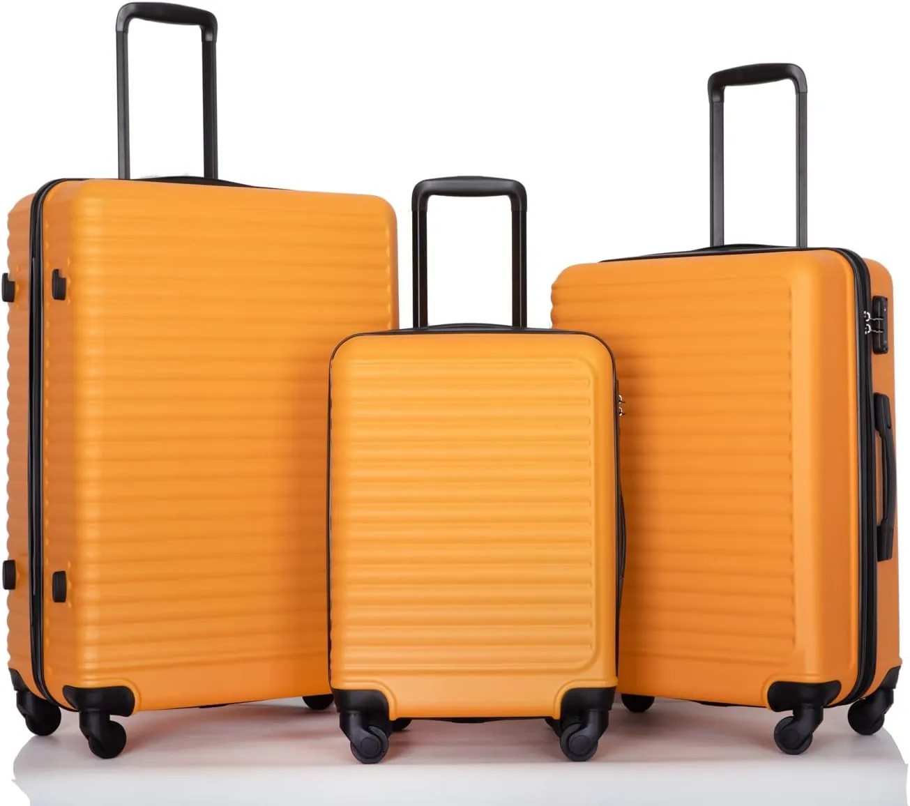 Travel with Ease Using 3 Piece Lightweight Luggage Set, ABS Material, 360 Spinner Wheels, Space-Saving Design, Orange