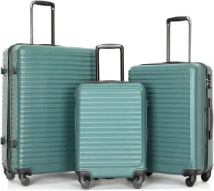 Travel with Ease Using 3 Piece Luggage Sets, Lightweight ABS Material, Spinner Wheels, Carry-On and Check-In Sizes, Green