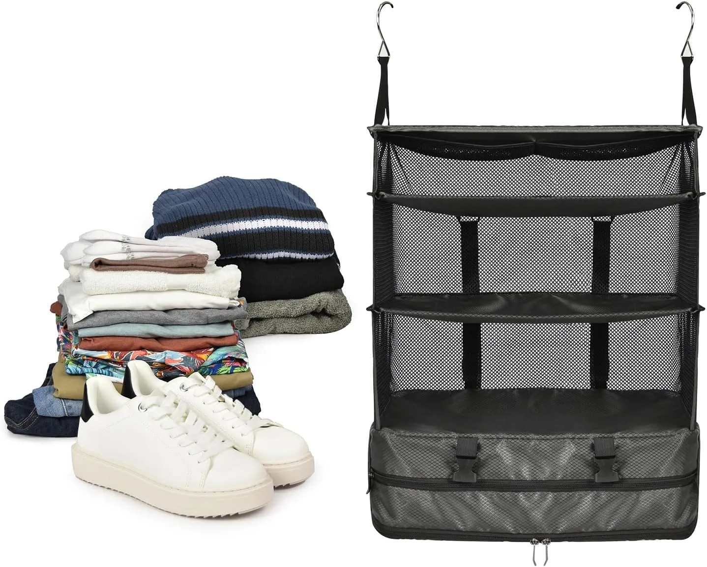 Traveler's Choice Expandable Suitcase Organizer with Compression, Space-Saving Design & Quick-Hang Hooks