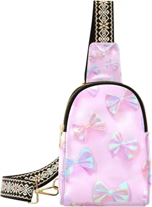 trendy Colored Laser Bows cross body bag leather fanny packs for women for hiking