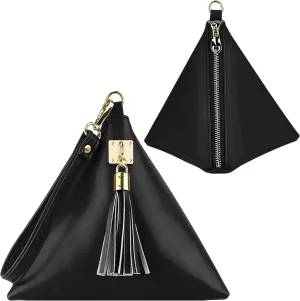 Two Sizes Women Leather Clutch Wallet Triangle Wristlet Purse Wrist Strap