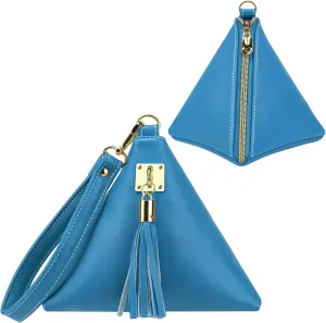 Two Sizes Women Leather Clutch Wallet Triangle Wristlet Purse Wrist Strap