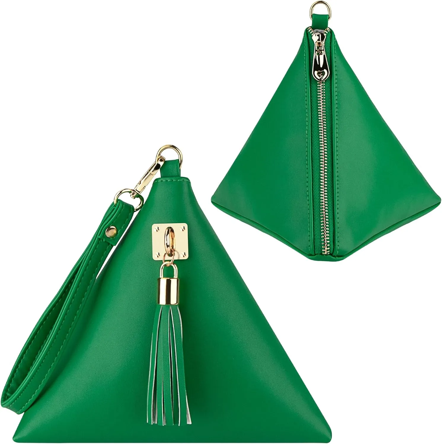 Two Sizes Women Leather Clutch Wallet Triangle Wristlet Purse Wrist Strap