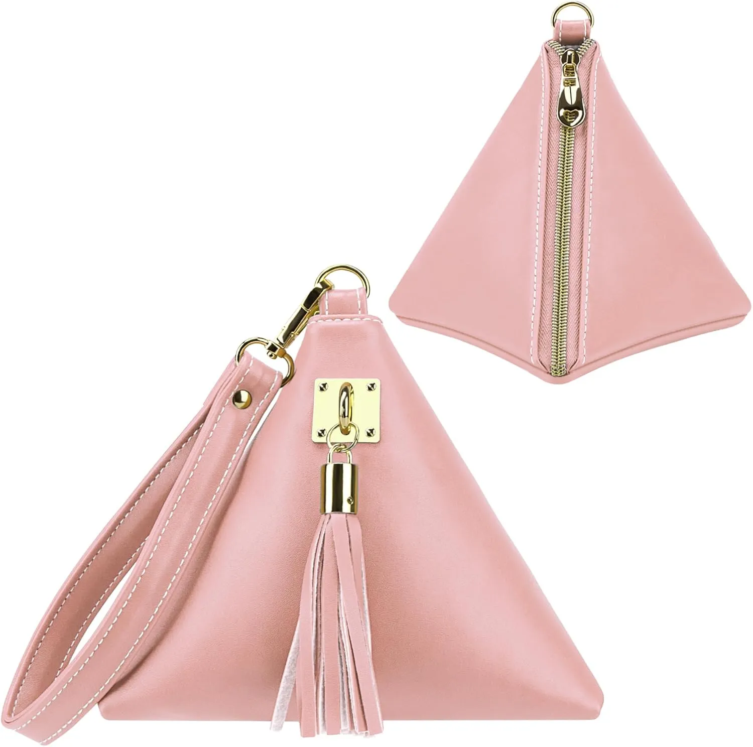 Two Sizes Women Leather Clutch Wallet Triangle Wristlet Purse Wrist Strap