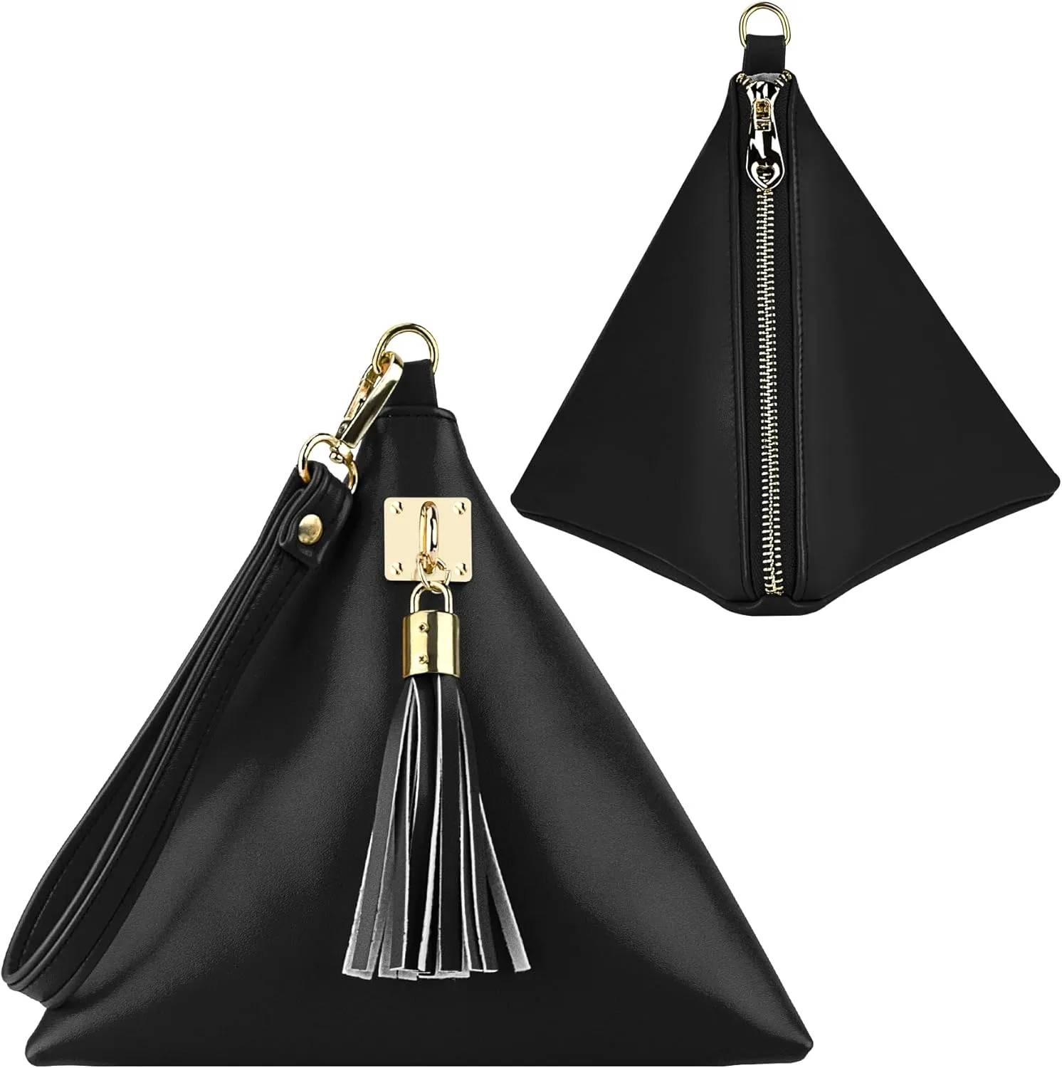 Two Sizes Women Leather Clutch Wallet Triangle Wristlet Purse Wrist Strap