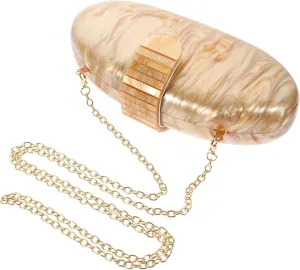 VALICLUD Goose Egg Shape Acrylic Clutch Large Crossbody Bag for Wedding Stylish Portable Party Purse Rattan Detail