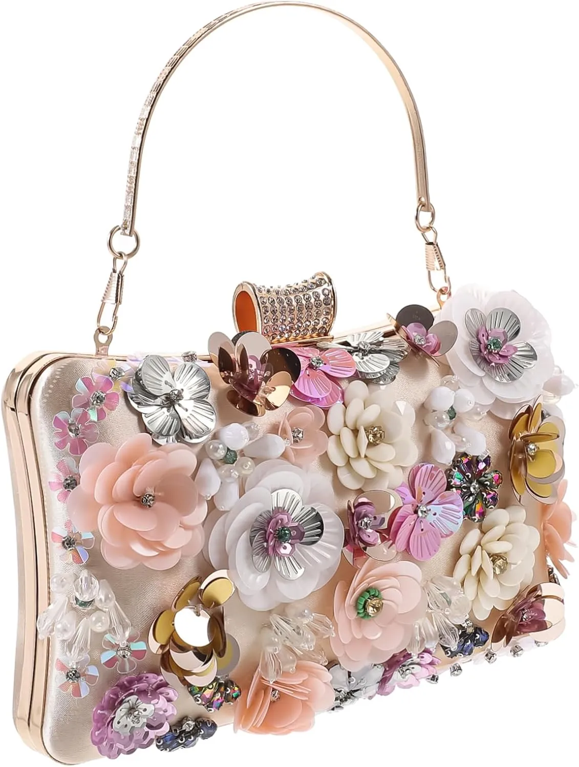 VALICLUD Noble Beaded Flower Evening Purse Satin Clutch Bag for Women Evening Handbags Sequins