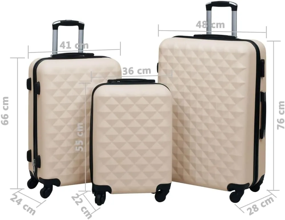 vidaXL Hardcase Trolley Set, 3 pcs, Gold - Durable and Lightweight ABS Hard Shell Luggage with Security Locks and 360-degree Castors