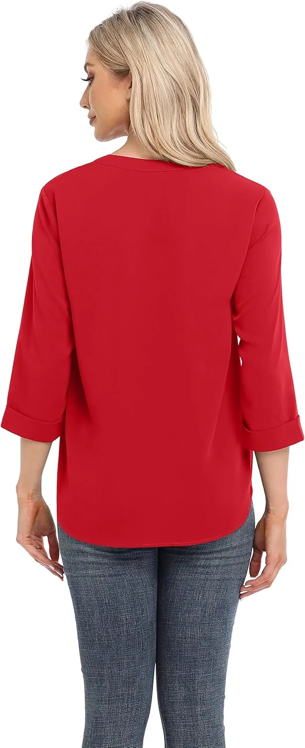 VIISHOW Womens Tops Casual Chiffon Blouses Tops 3/4 Sleeve V Neck Tunic Top Loose Shirt