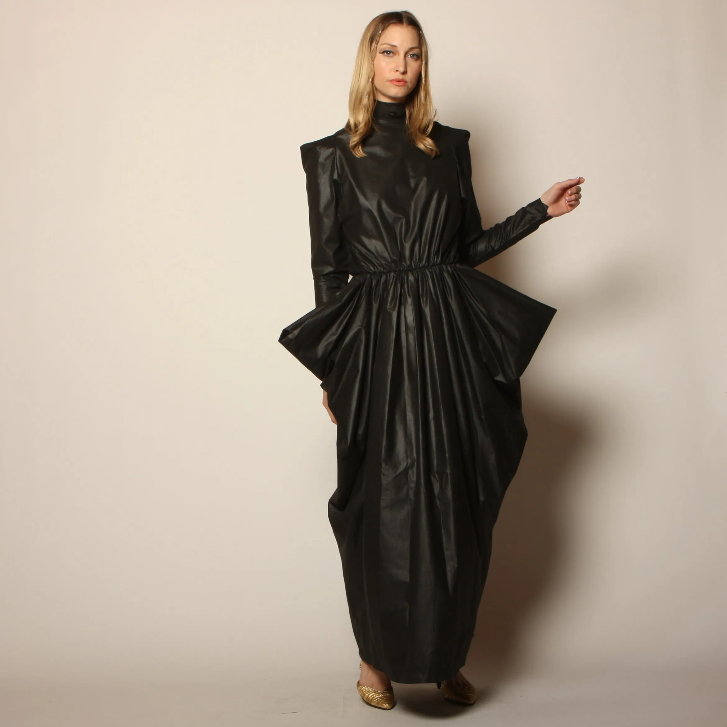 Vintage 80's Avant-Garde Polished Cotton Maxi Dress