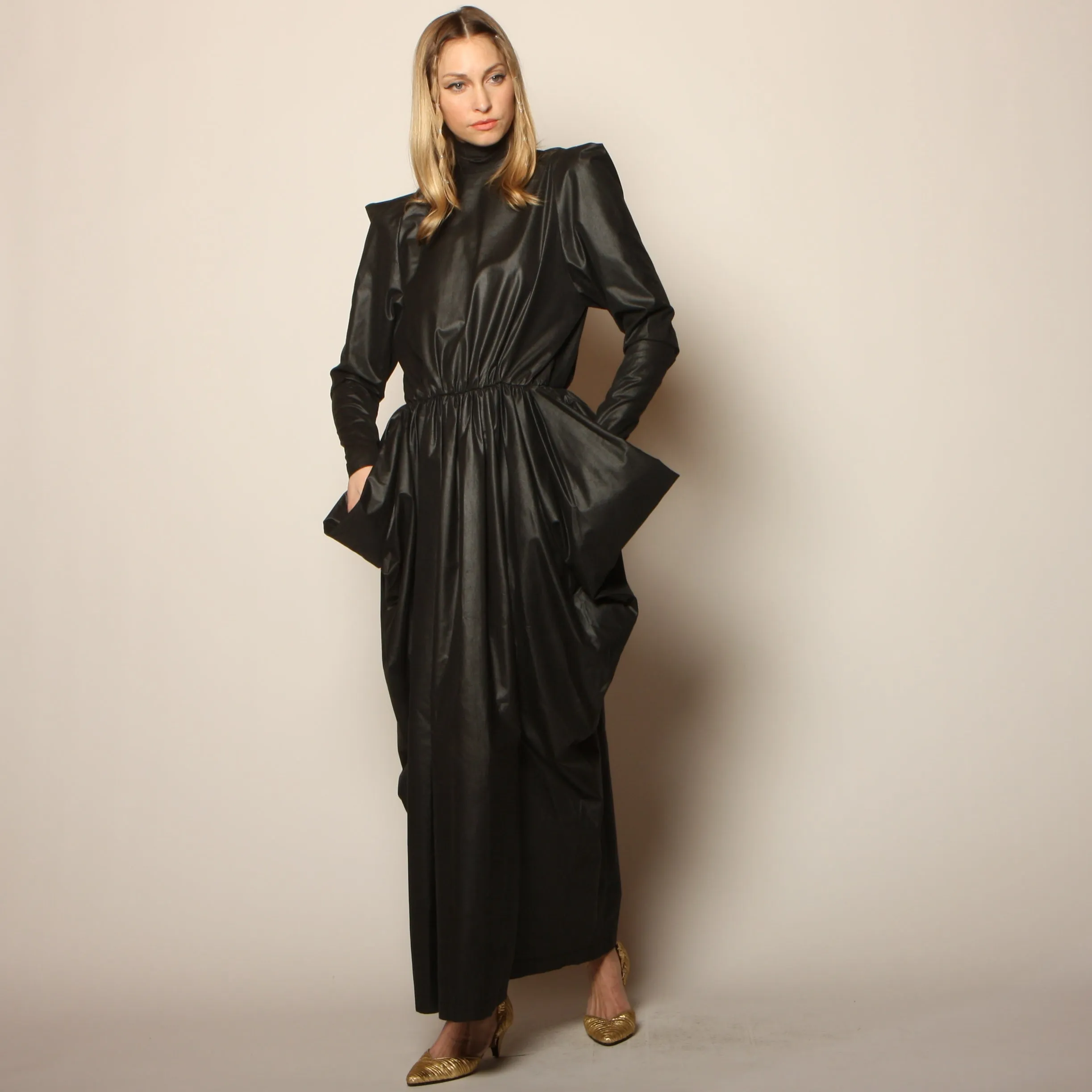 Vintage 80's Avant-Garde Polished Cotton Maxi Dress