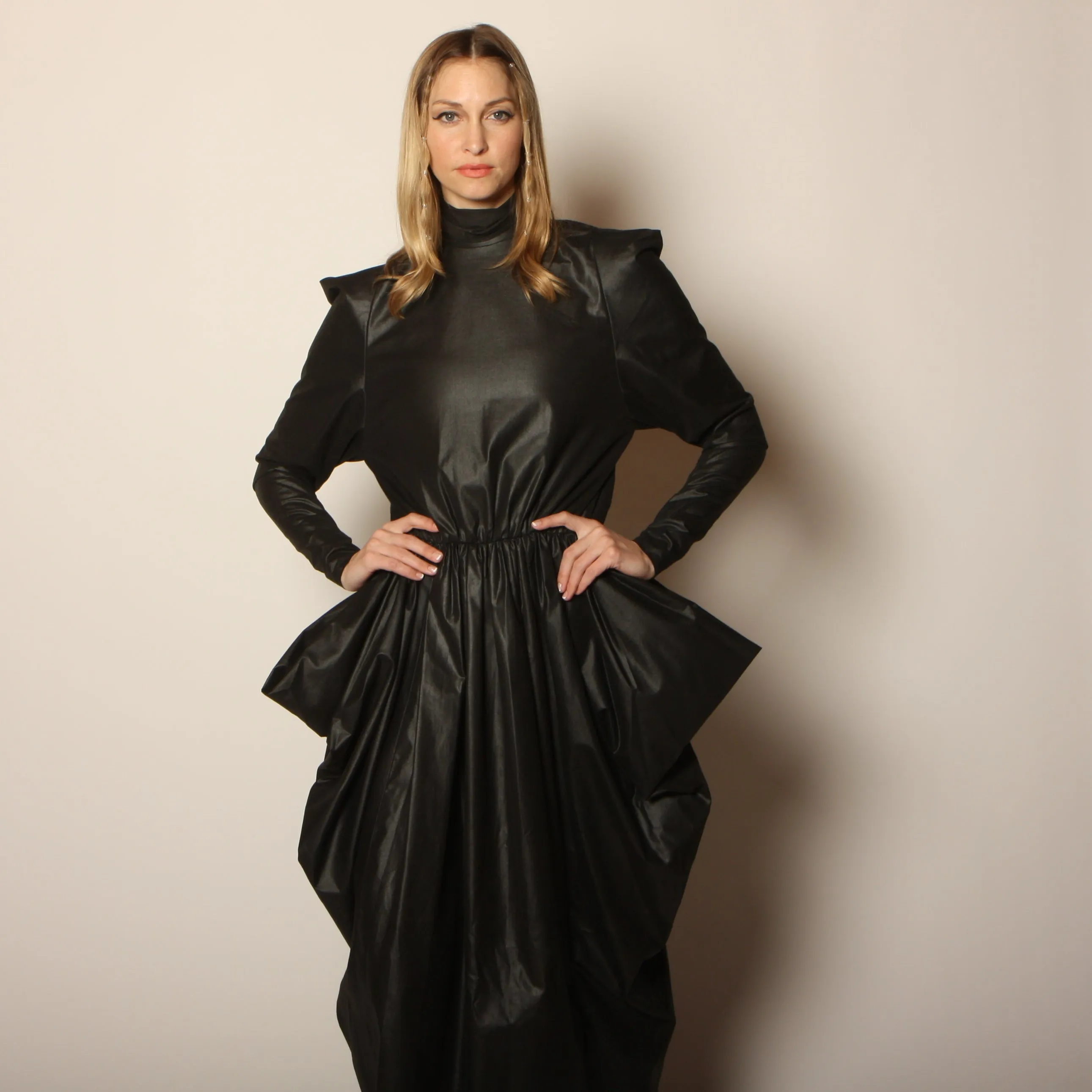 Vintage 80's Avant-Garde Polished Cotton Maxi Dress