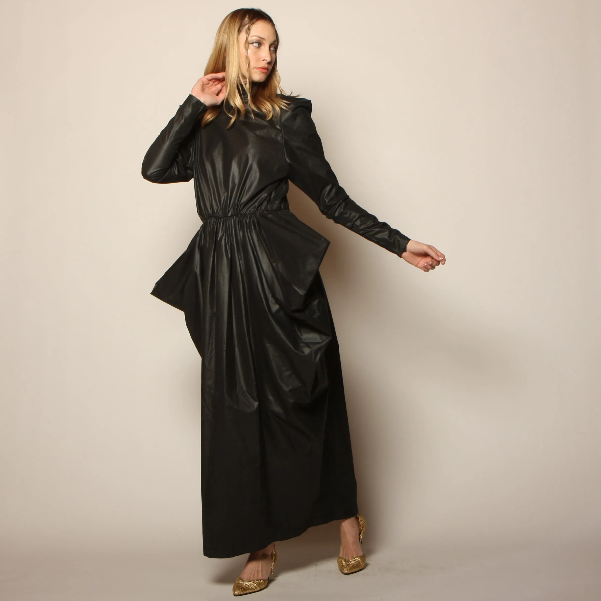 Vintage 80's Avant-Garde Polished Cotton Maxi Dress