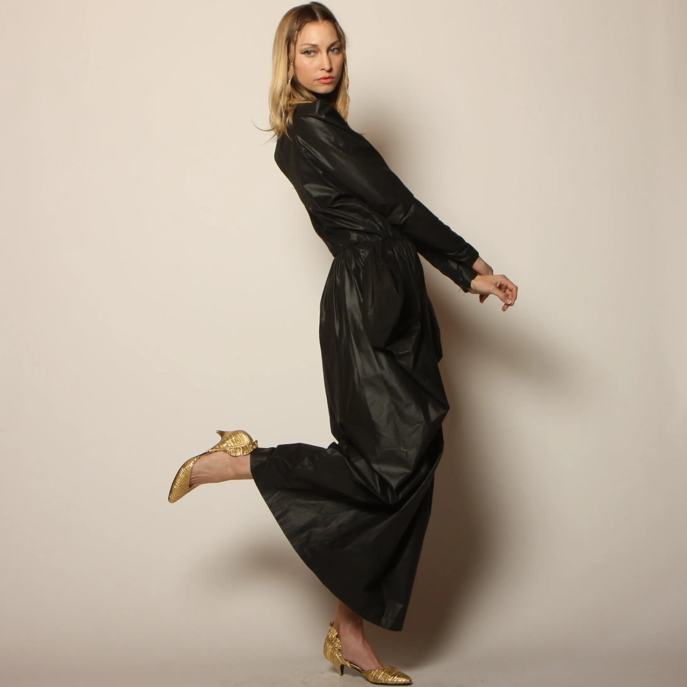 Vintage 80's Avant-Garde Polished Cotton Maxi Dress