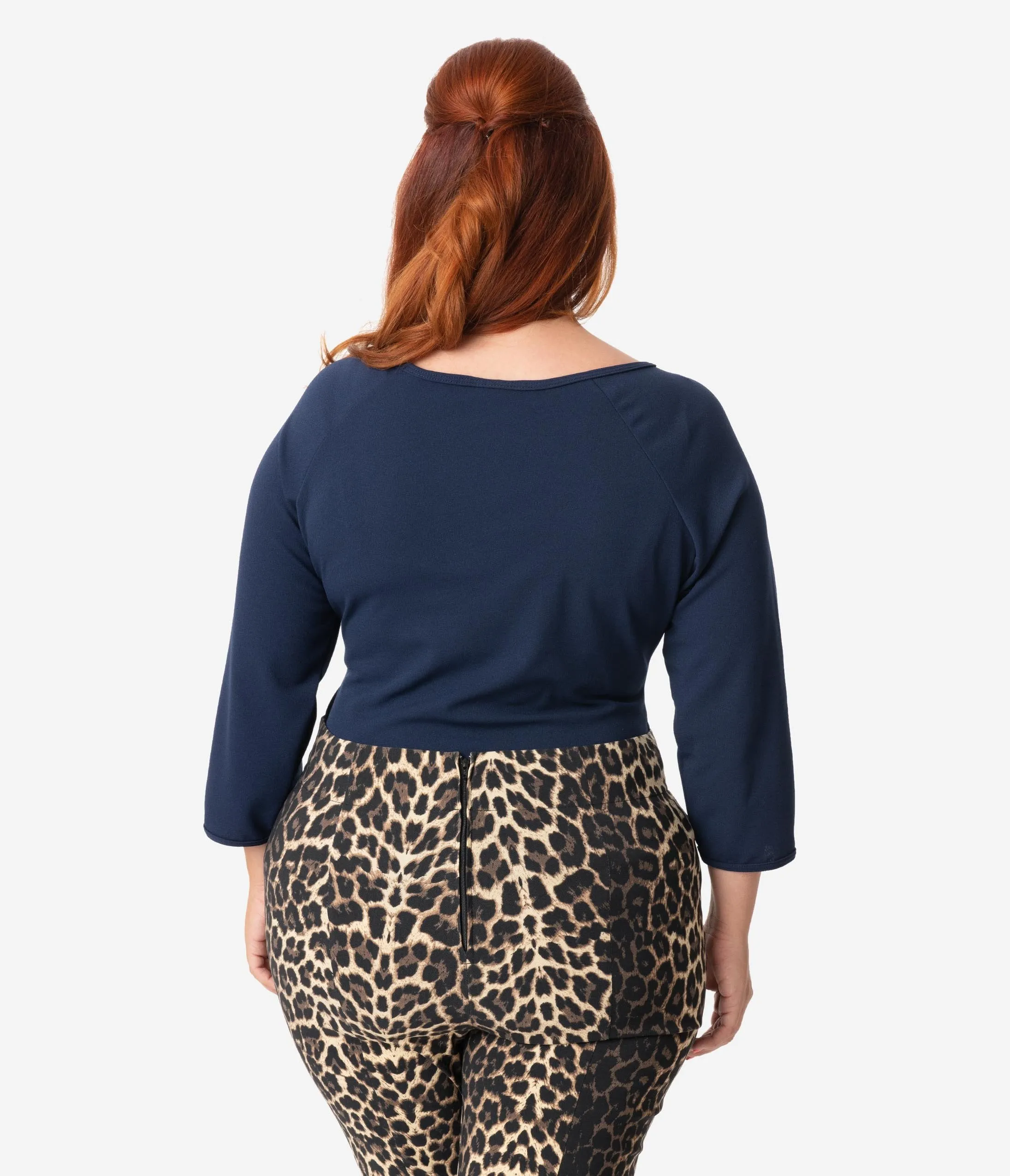 Vixen By Micheline Pitt Plus Size Navy Blue Sleeved Wild Ways Top