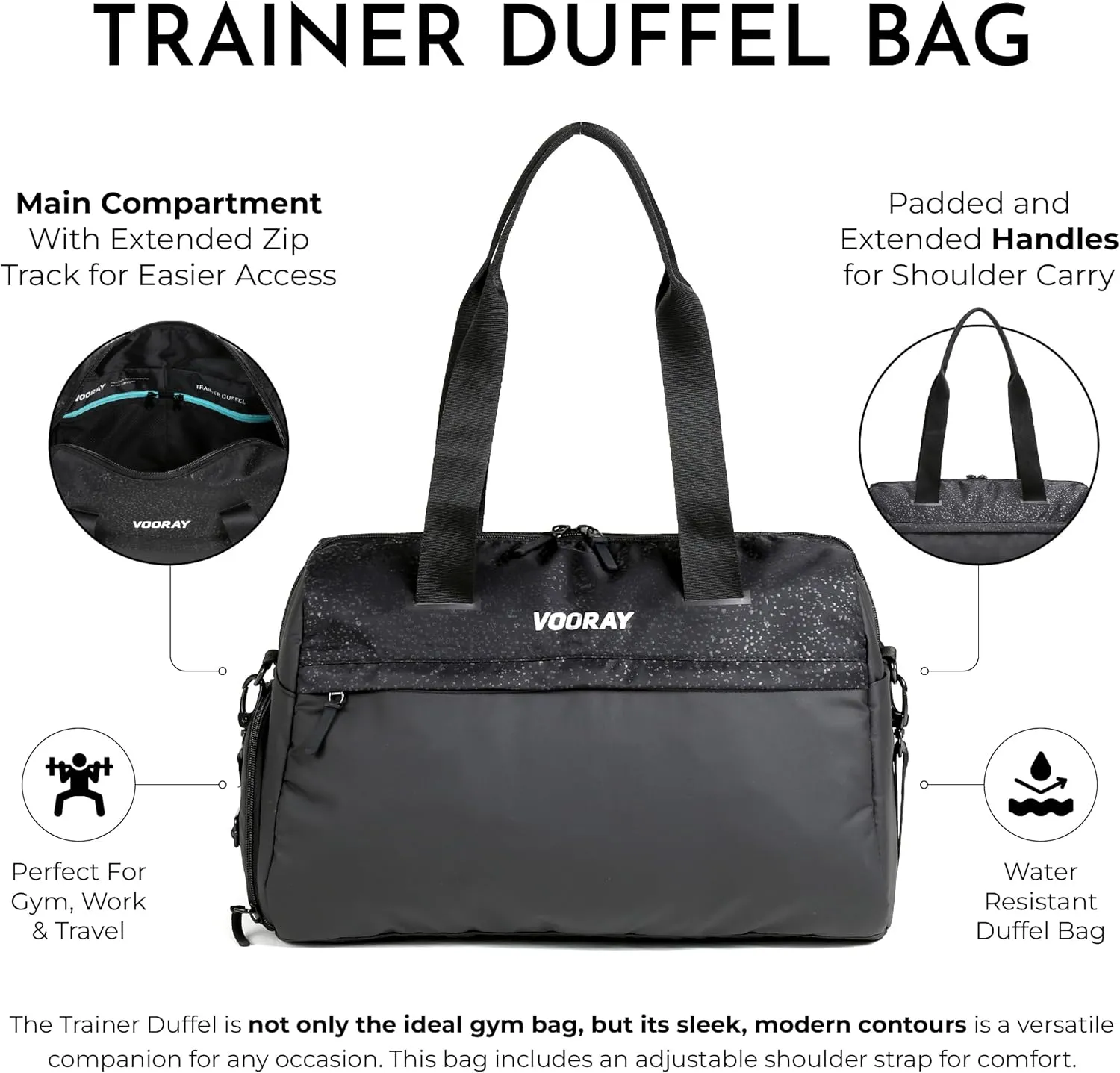 Vooray 25L Trainer Duffel Bag  Lightweight Travel Duffel for Women and Men with Shoe Pocket, Workout Bag, Weekender for Overnight, Football, Traveling, or Hospital Use