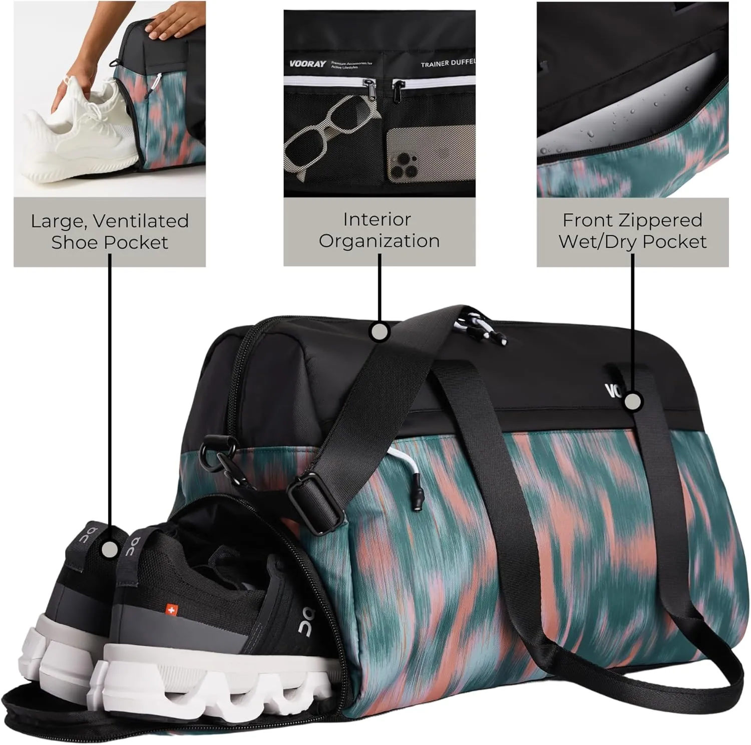 Vooray 25L Trainer Duffel Bag  Lightweight Travel Duffel for Women and Men with Shoe Pocket, Workout Bag, Weekender for Overnight, Football, Traveling, or Hospital Use