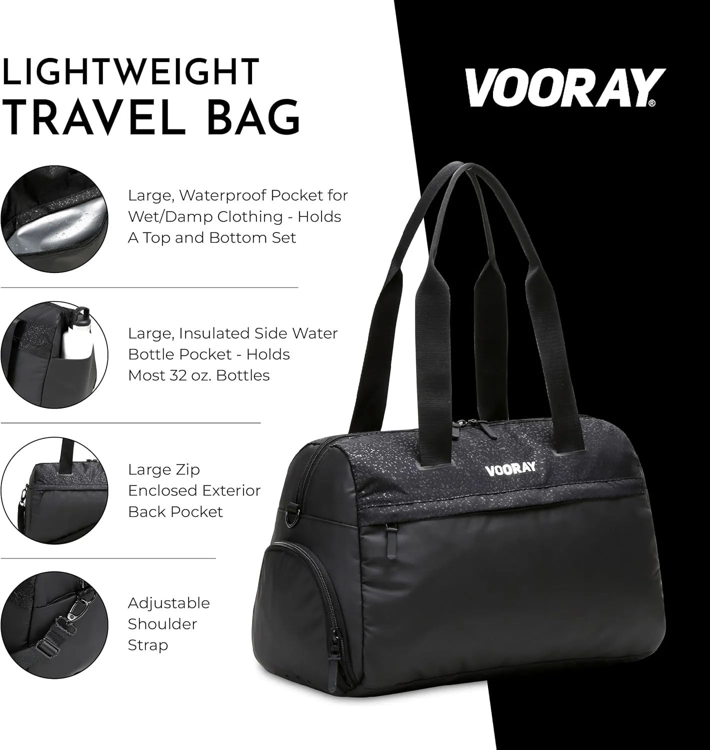 Vooray 25L Trainer Duffel Bag  Lightweight Travel Duffel for Women and Men with Shoe Pocket, Workout Bag, Weekender for Overnight, Football, Traveling, or Hospital Use