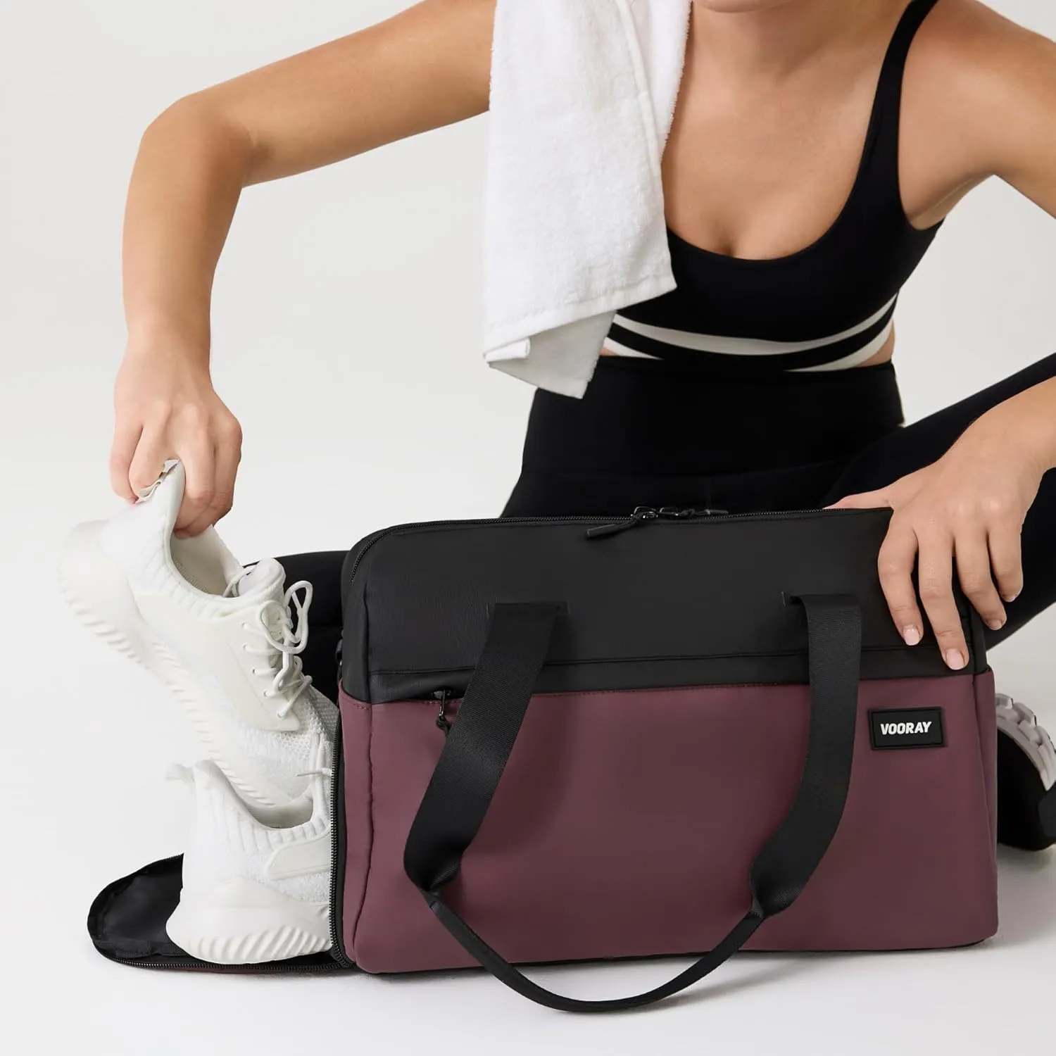 Vooray 25L Trainer Duffel Bag Rose  Lightweight Travel Duffel for Women and Men with Shoe Pocket, Workout Bag, Weekender for Overnight, Football, Traveling, or Hospital Use