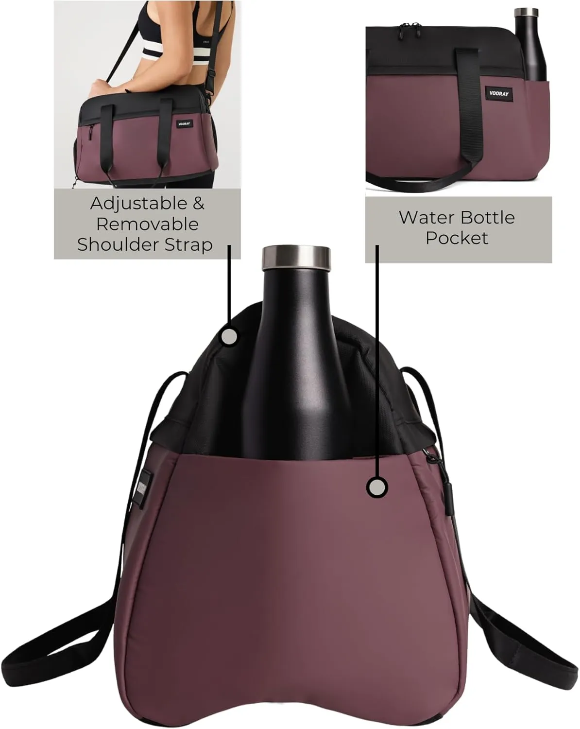 Vooray 25L Trainer Duffel Bag Rose  Lightweight Travel Duffel for Women and Men with Shoe Pocket, Workout Bag, Weekender for Overnight, Football, Traveling, or Hospital Use