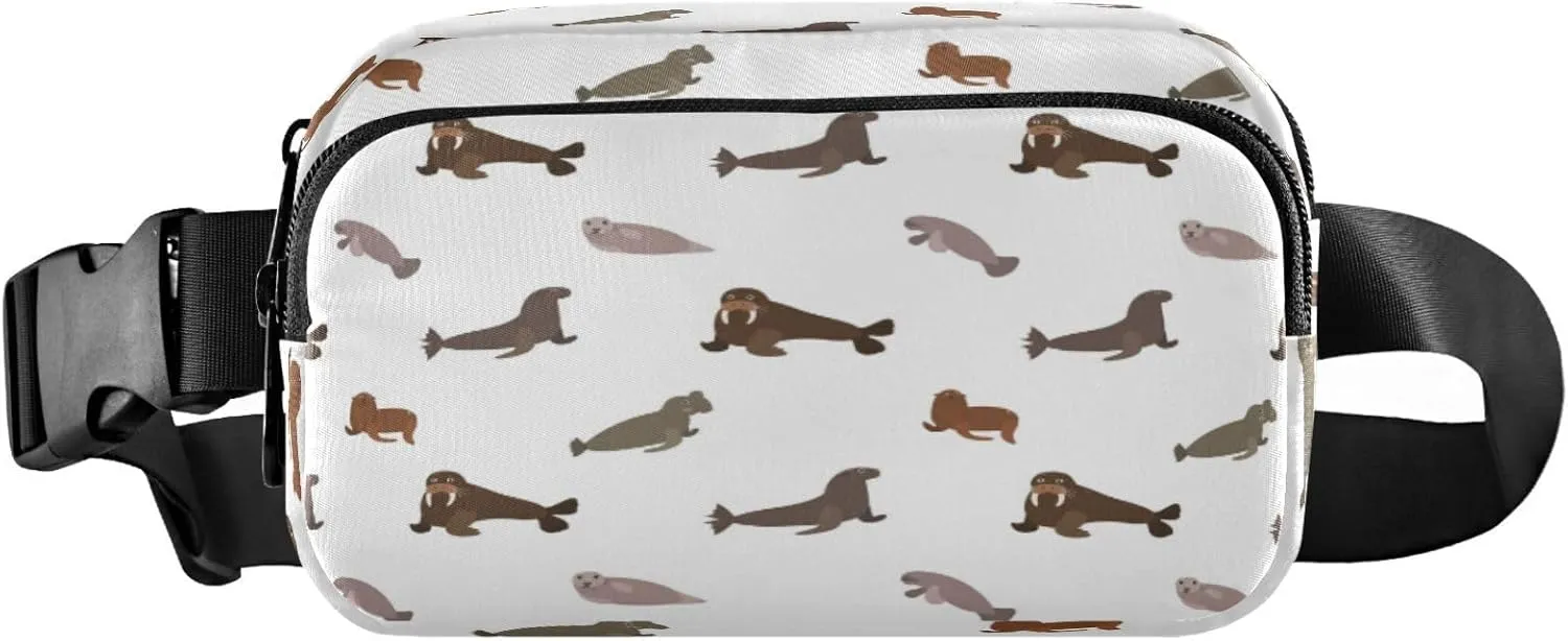 Walrus Sea Elephant Manatees Belt Bag for Women Men Sea Animal Fanny Pack Small Waist Pouch Crossbody Bags for Outdoor Hiking Running Travel