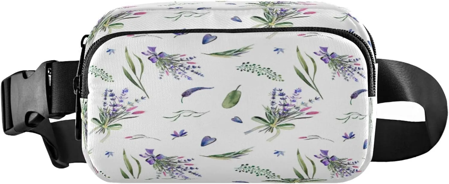 Watercolor Lavender Wild Herbs Belt Bag for Women Men Fanny Pack Small Waist Pouch Crossbody Bags for Outdoor Hiking Running Travel