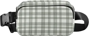 Watercolor Sage Green Plaid Belt Bag for Women Men Fanny Pack Small Waist Pouch Crossbody Bags for Outdoor Hiking Running Travel