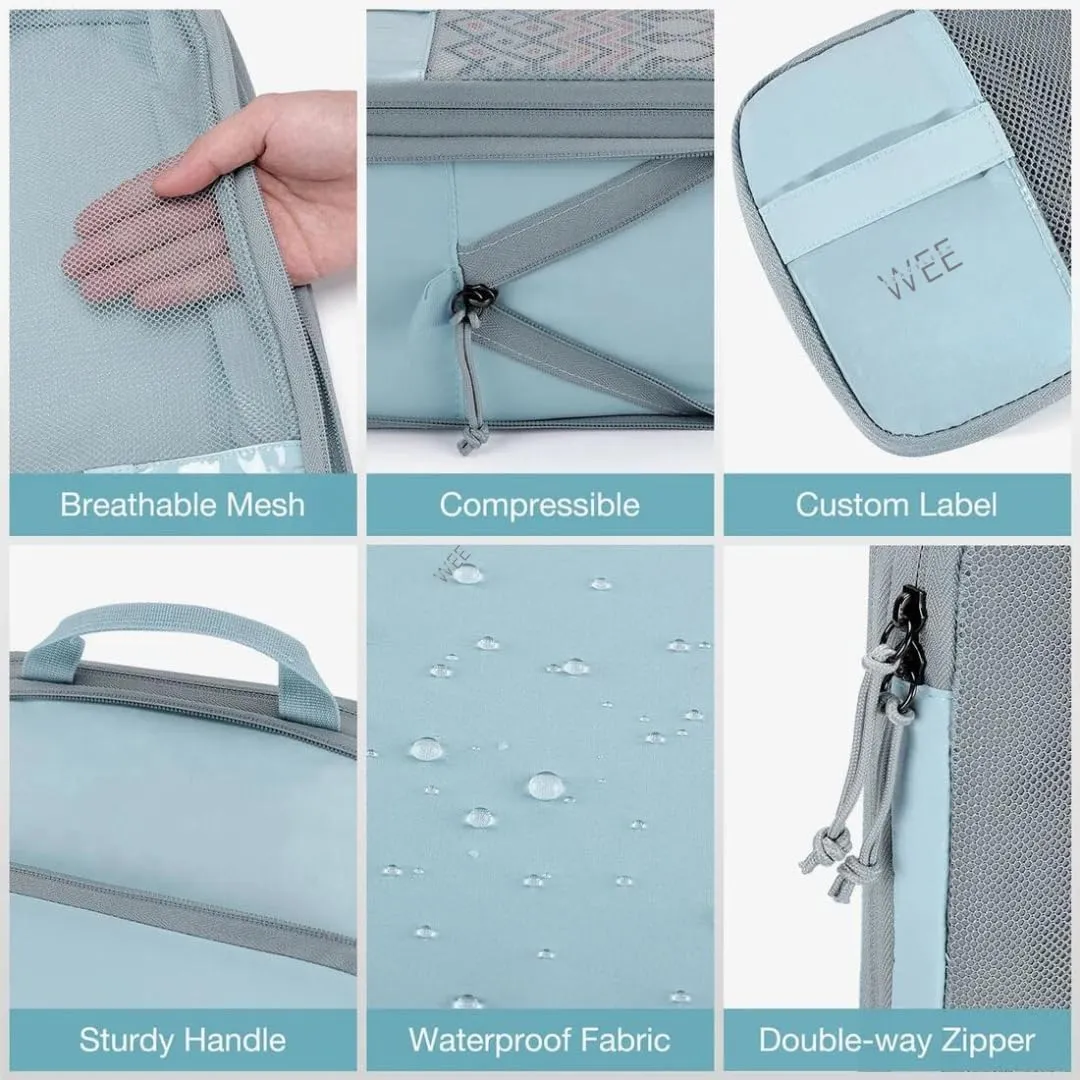 Wee Traveler Compression Packing Cubes, Set of 6, Essential Travel Organizer for Suitcases, Luggage Organizing Bags, Ideal Packing Cubes as Travel Accessories for Efficient Packing. (Light Blue)