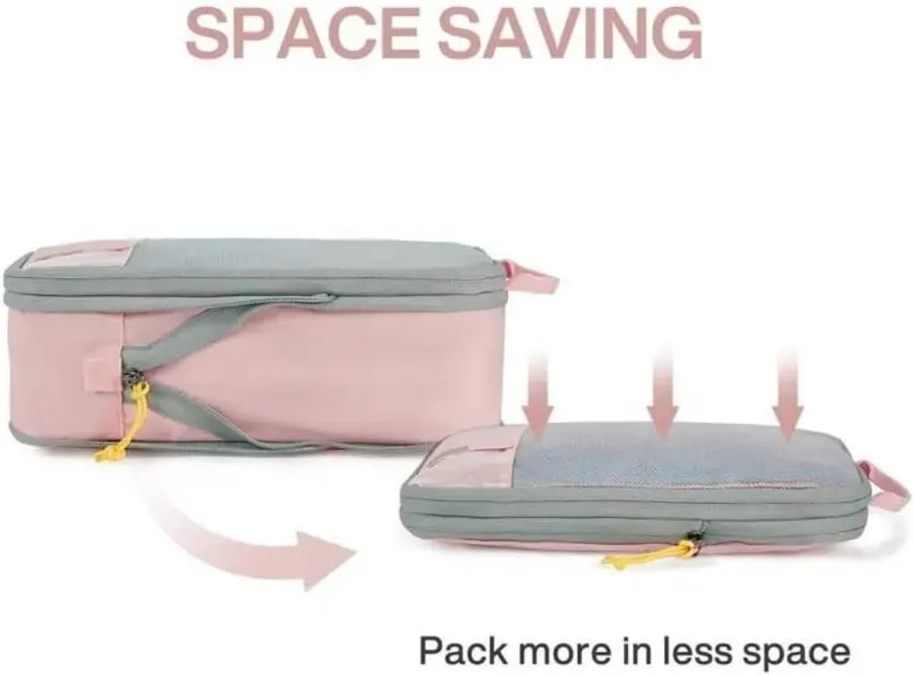 Wee Traveler Compression Packing Cubes, Set of 6, Essential Travel Organizer for Suitcases, Luggage Organizing Bags, Ideal Packing Cubes as Travel Accessories for Efficient Packing. (Light Pink)