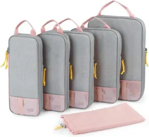 Wee Traveler Compression Packing Cubes, Set of 6, Essential Travel Organizer for Suitcases, Luggage Organizing Bags, Ideal Packing Cubes as Travel Accessories for Efficient Packing. (Light Pink)