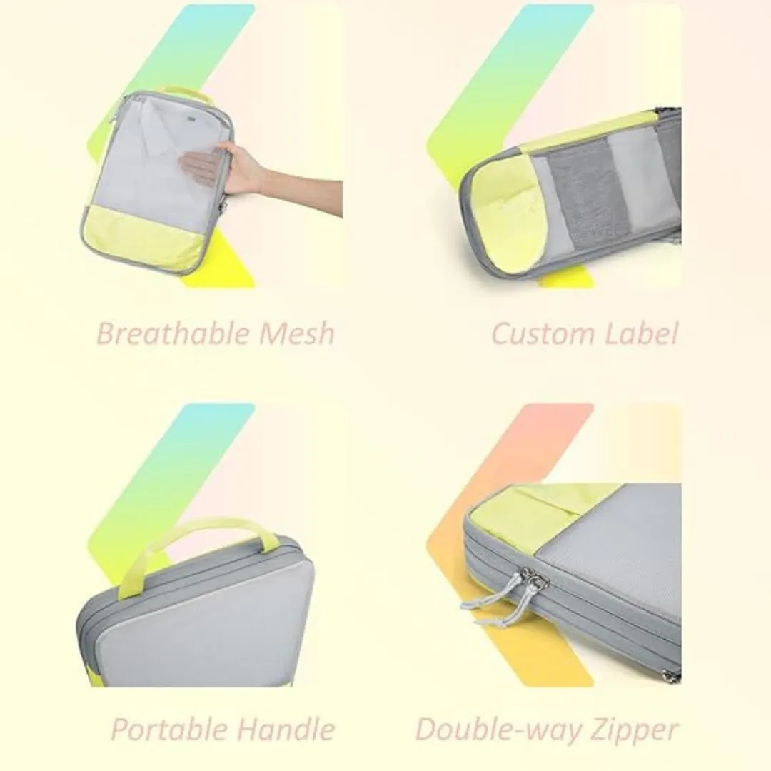Wee Traveler Compression Packing Cubes, Set of 6, Essential Travel Organizer for Suitcases, Luggage Organizing Bags, Ideal Packing Cubes as Travel Accessories for Efficient Packing. (Yellow)