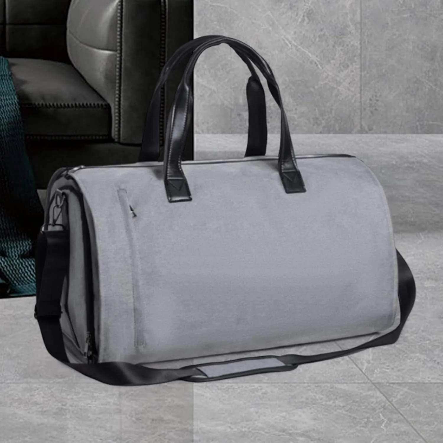 Weekend Duffel Bag with Shoe Compartment for Men Large Capacity Travel Handbag, Gray Polyester