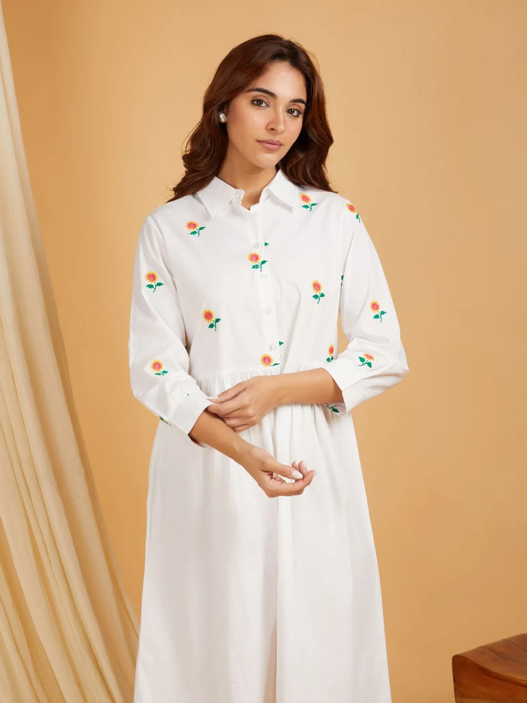 White Cotton Embroidered Mini Dress