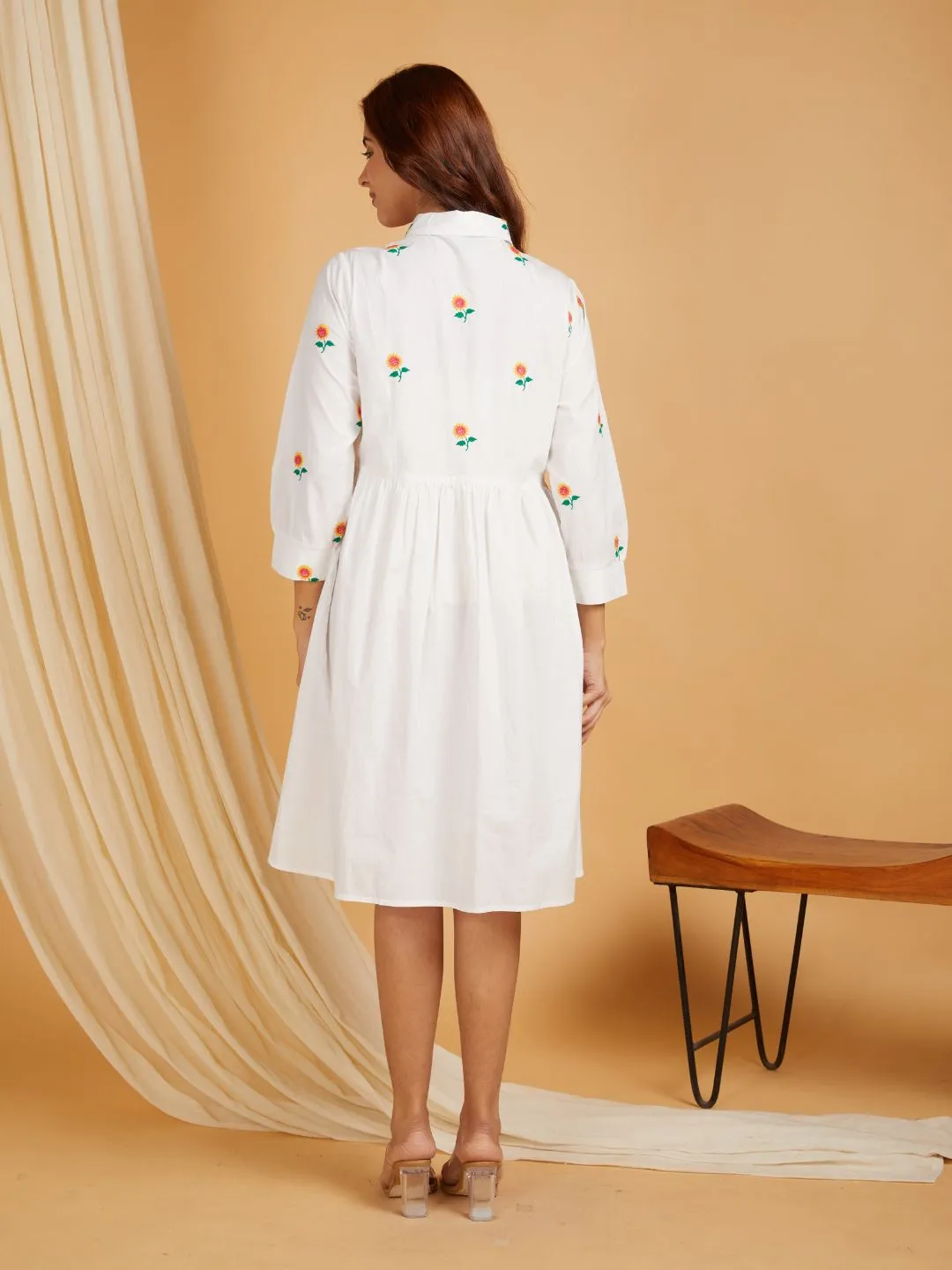 White Cotton Embroidered Mini Dress