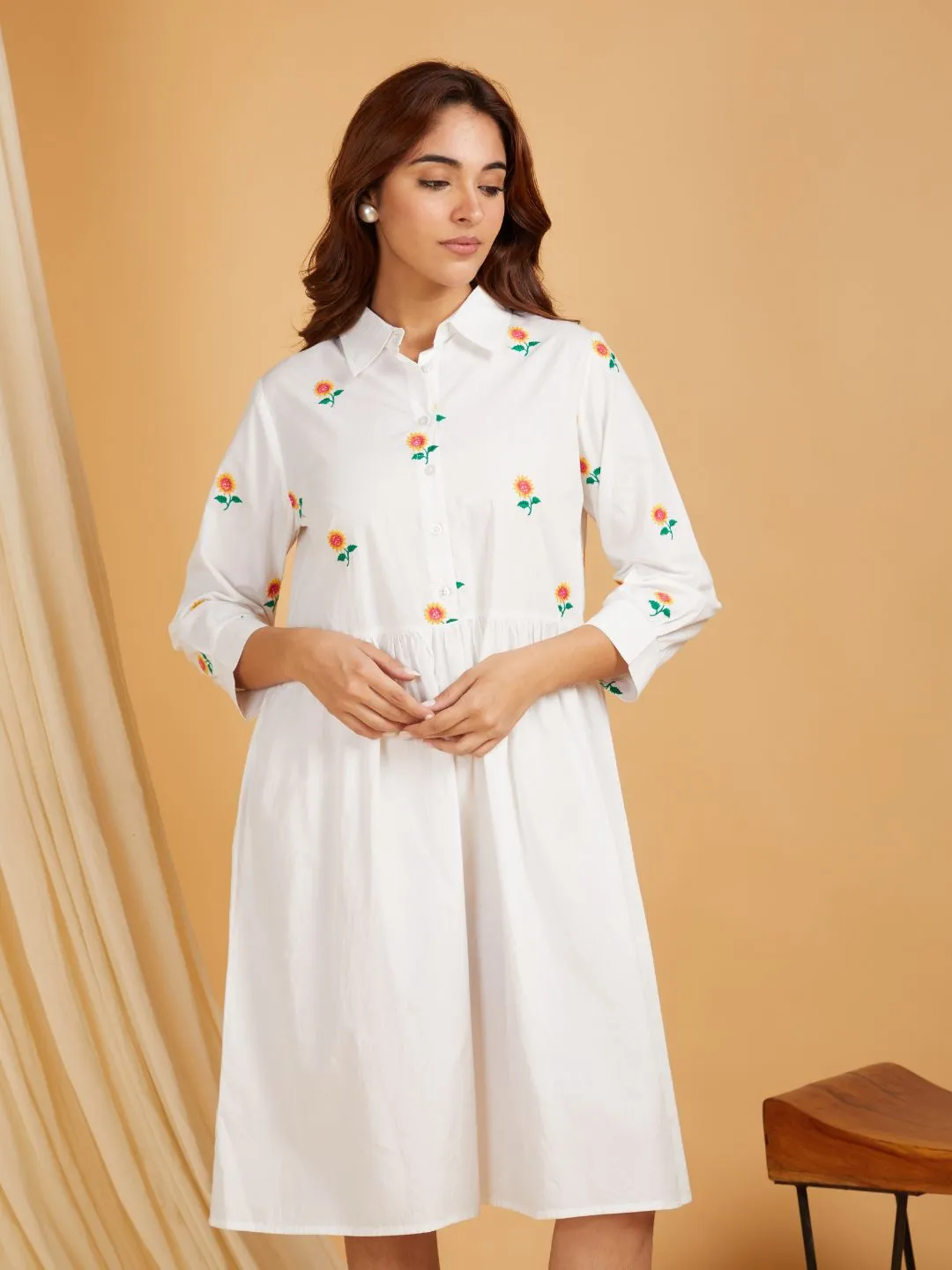 White Cotton Embroidered Mini Dress