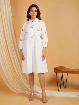 White Cotton Embroidered Mini Dress