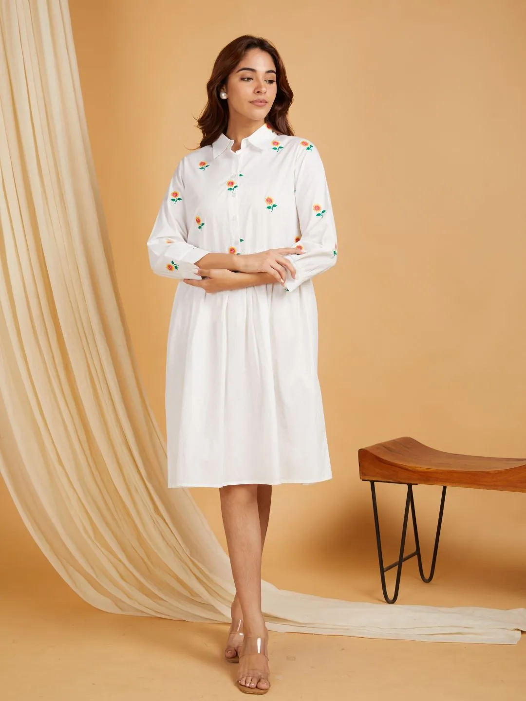 White Cotton Embroidered Mini Dress