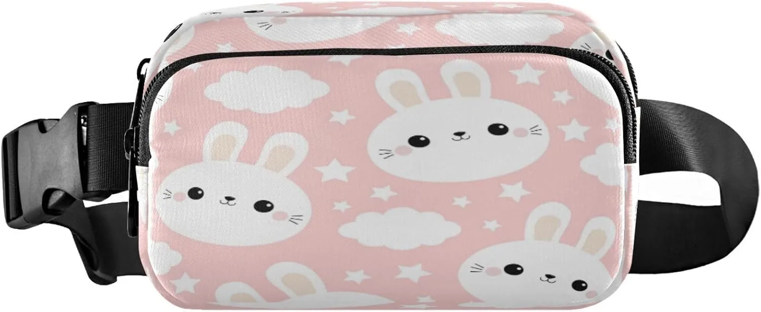 White Rabbit Bunny Cloud Belt Bag for Women Men Fanny Pack Small Waist Pouch Crossbody Bags for Outdoor Hiking Running Travel