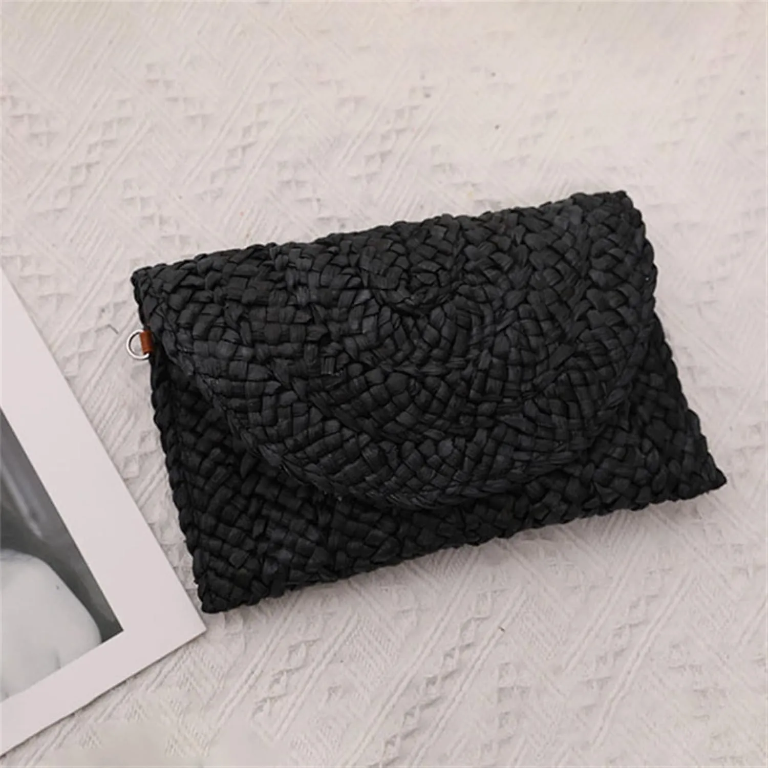 Women Evening Clutch Purse Summer Beach Handbag Woven Envelope Bag Clutch with Rhinestones