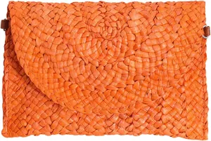 Women Evening Clutch Purse Summer Beach Handbag Woven Envelope Bag Clutch with Rhinestones