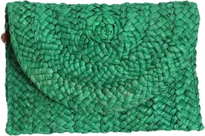 Women Evening Clutch Purse Summer Beach Handbag Woven Envelope Bag Clutch with Rhinestones