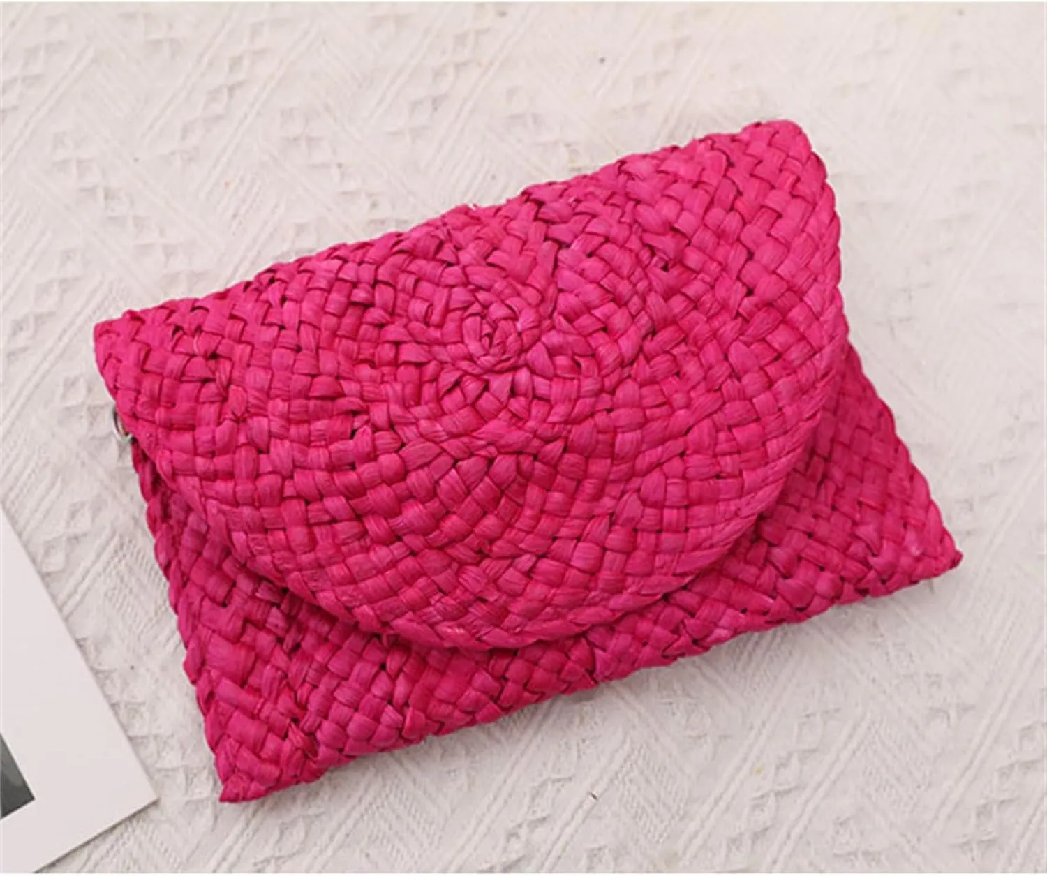 Women Evening Clutch Purse Summer Beach Handbag Woven Envelope Bag Clutch with Rhinestones