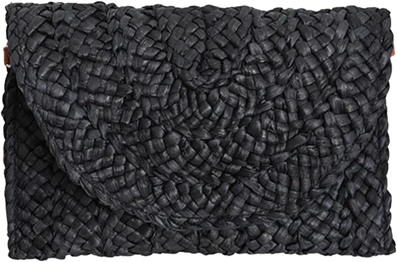 Women Evening Clutch Purse Summer Beach Handbag Woven Envelope Bag Clutch with Rhinestones
