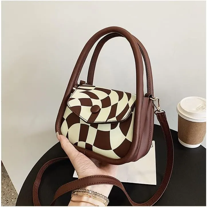 Women Handbags Shoulder Bags, Satchel Tote Bag, PU Leather Luxury Designer Handbag for Women Shoulder Bags Purses Female Casual Graffiti Printing Crossbody Tote Bag (Color : Brown)