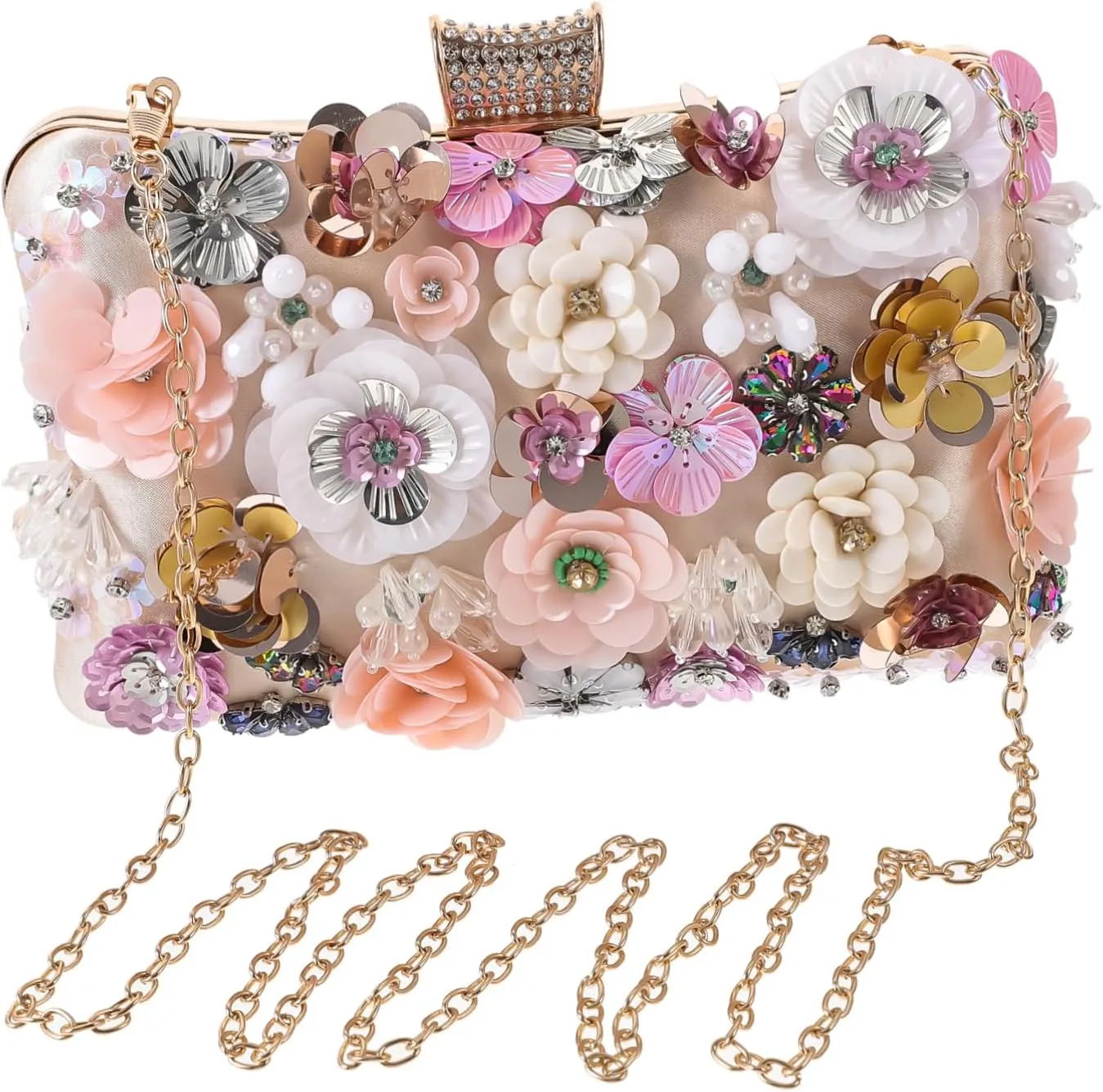 Women's Elegant Evening Bag Floral Clutch Purse Diamond Embellishments for Special Occasions