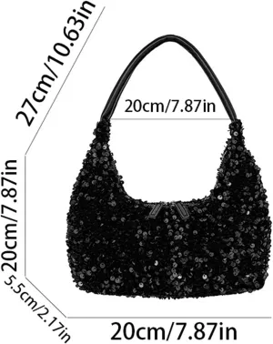 Women's Sequin Glitter Handbags Fashion Sparkly Evening Jean Clutch Purse for Formal/Party/Wedding/Prom/Club (Black)