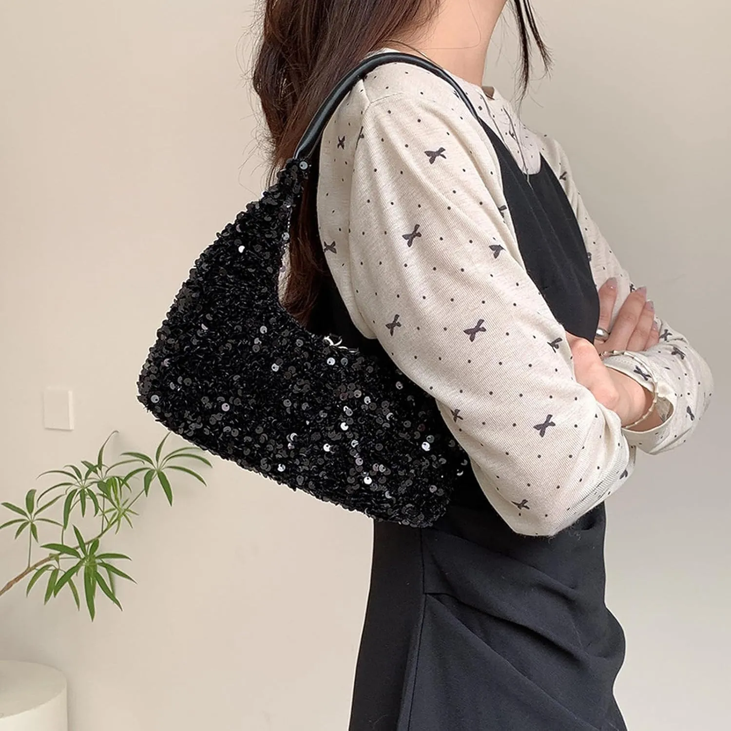 Women's Sequin Glitter Handbags Fashion Sparkly Evening Jean Clutch Purse for Formal/Party/Wedding/Prom/Club (Black)